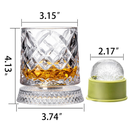 Spinning Whiskey Glasses Set of 4, 9.5 oz Smooth Rotating Bases, Gift Box