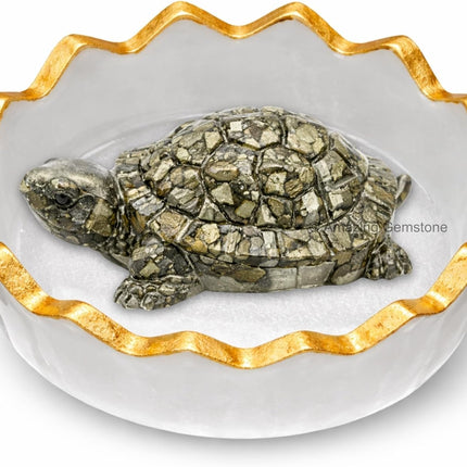 Amazing Gemstone Natural Pyrite Tortoise Turtle Figurine | Feng Shui Wealth & Good Luck Turtle | Prosperity & Positive Energy Crystal Healing Home Decor Gift
