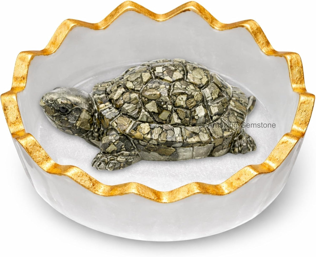 Natural Pyrite Tortoise Turtle Figurine for Feng Shui Wealth & Good Luck - photo 2