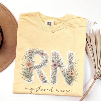 Floral RN Registered Nurse Comfort Colors T-Shirt Cute Botanical Nurse Shirt Healthcare Worker Gift