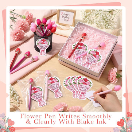 24 Sets Mother's Day Gifts Bulk, Rose Flower Ballpoint Pens with Mother's Day Cards Rose Black Ink Pens Mothers Thank You Gift for Mom Women, Teachers, Office Staff