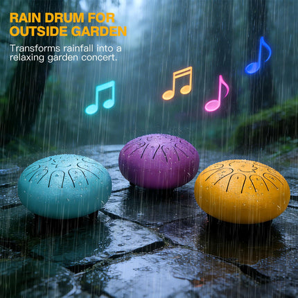 Rain Drum for Outside Garden,6 Inch 11 Note 440Hz Steel Tongue Drum C Major, Steel Drum for Kids & Adults, Music Education & Meditation Drum for Patio&Backyard, with Mallets, Bag & Book(Gold)