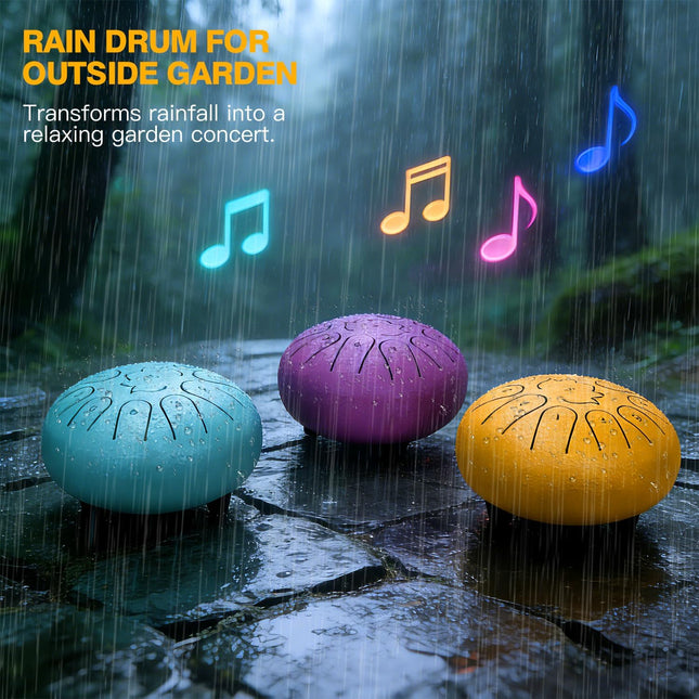 Rain Drum for Outside Garden,6 Inch 11 Note 440Hz Steel Tongue Drum C Major, Steel Drum for Kids & - photo 2