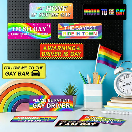 Funny Car Magnets, 10 Pcs Gay Bumper Magnets Reusable Car Stickers Gay Magnets for Car Prank Waterproof Magnetic Bumper Stickers for Vehicles Trucks Fridge