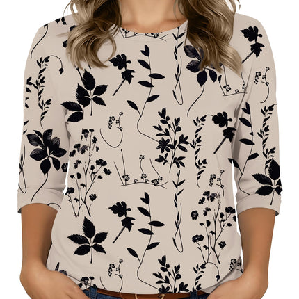 3/4 Sleeve Tops for Women Graphic Crew Neck Fall Blouses Spring T Shirts