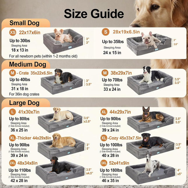 Orthopedic Memory Foam Pet Sofa Bed, 44-Inch Gray
