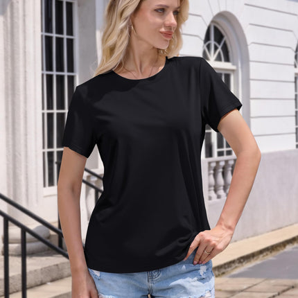 Women's T Shirts Cotton Short Sleeve Shirts Crew-Neck Summer Tops Classic-Fit Tees Breathable Casual Clothes
