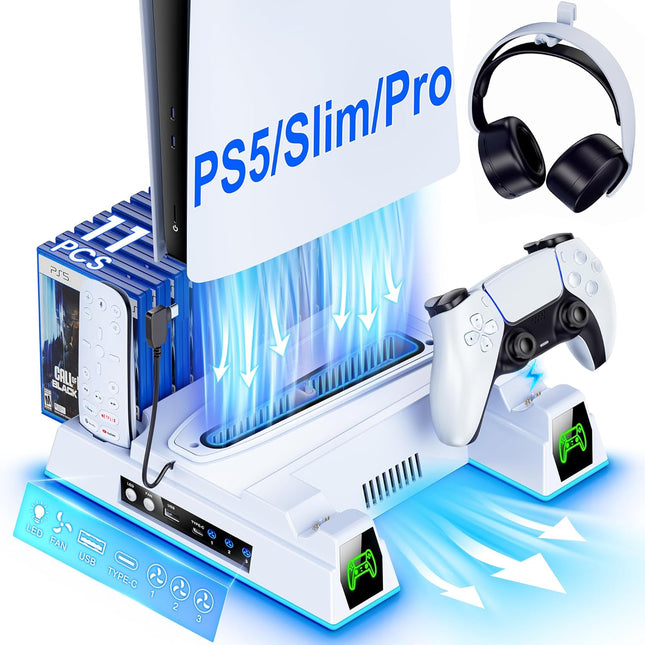 PS5/Slim/Pro Stand and Turbo Cooling Station with Controller