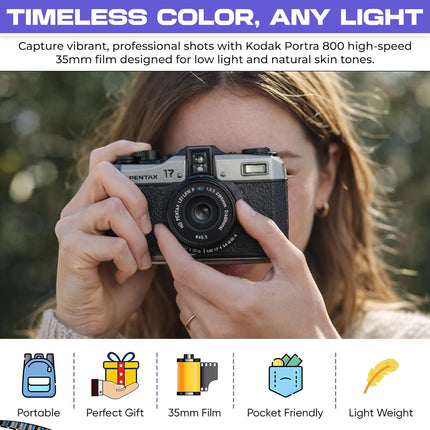 Kodak Portra 800 35mm Film Pack 36exp for 35mm Film Camera Roll Bundle - Kodak Film- Balveli Cloth - 35 mm Film Roll- Camera Film (1)