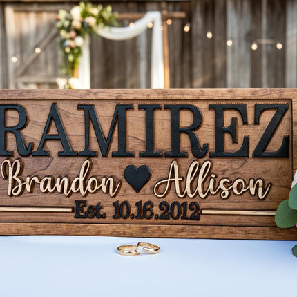 Bridal Shower Gift | Personalized Wedding Gift Last Name Established Sign | Anniversary | Engagement Gifts | Valentines Day Gift | Wood Wedding Sign | Name Heart Sign | Couples Gift