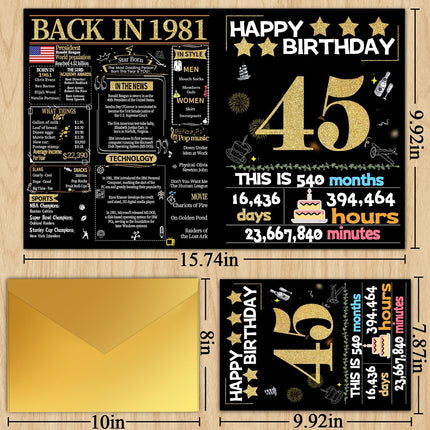 Joycard 45th Birthday Card with Envelope, 45th Birthday Decorations for Women Men, 45th Birthday Gifts for Her Him, Happy Birthday Cards for 45 Year Old Wife Husband, Back in 1981