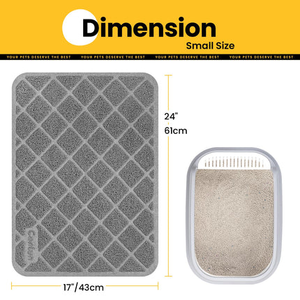 Cat Litter Mat Litter Trapping Mat, Premium Durable PVC Grid Mesh with Scatter Control, Non-slip, Less Waste Cat Litter Box Mat, Soft on Kitty’s Paws, Urine Waterproof, 24" x 17" Grey