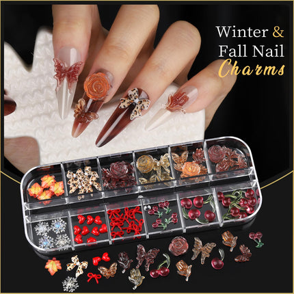 Teentior Nail Charms Nail Stickers with Nail Gems Kit, 8 Boxes Nail Art Rhinestones Gold Rhinestones for Nails, Nail Charms and Gems Pearls for Nails, 3D Nail Art Design Kit Nail Decorations for Women