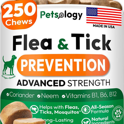Flea and Tick Prevention for Dogs Pills - 250 Soft Chews - Natural Dog Flea & Tick Control - Oral Defense Treatment for Dogs Supplement - Vet Formulated Chews - All Breeds & Ages - Made in USA