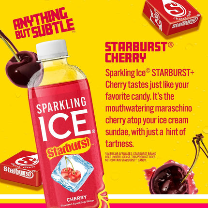Sparkling Ice STARBURST Cherry, Zero Sugar Flavored Sparkling Water, with Vitamins and Antioxidants, Low Calorie Beverage, 17 fl oz Bottles (Pack of 12)