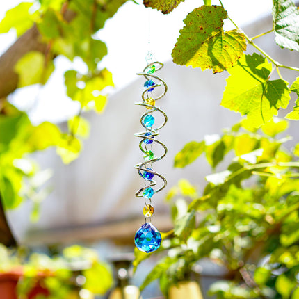 20.5in Sea Blue Crystal Gazing Ball Spiral Wind Spinner Suncatcher