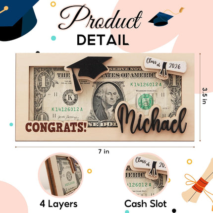 2026 Personalized Graduation Money Holder with Name and Year, Personalized Graduation Gifts, Graduations Party Supplies (Style 1)