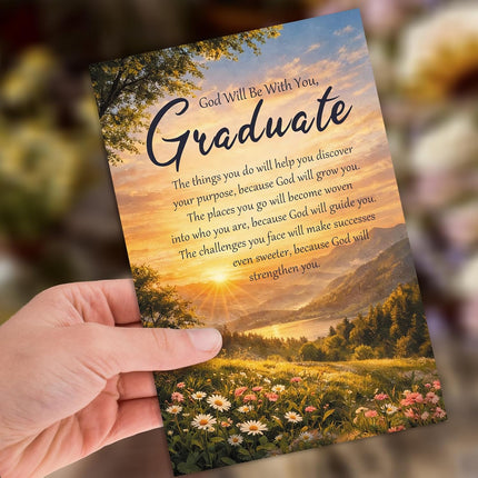 Christian Graduation Card, Religious Inspirational Greeting Card, God Will Be With You Graduate Bible Verse Gift for Christian Graduates