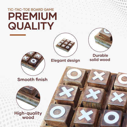 Wooden Tic Tac Toe Game | Board Game for Kids and Family | Table Top Living Room Decor Fun Game | Indoor Outdoor Adults Classic Travel Game (Burnt Wood)