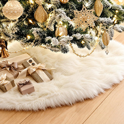 48 Inch Faux Fur Christmas Tree Skirt White Plush Skirt for Merry Christmas Party Christmas Tree Decoration