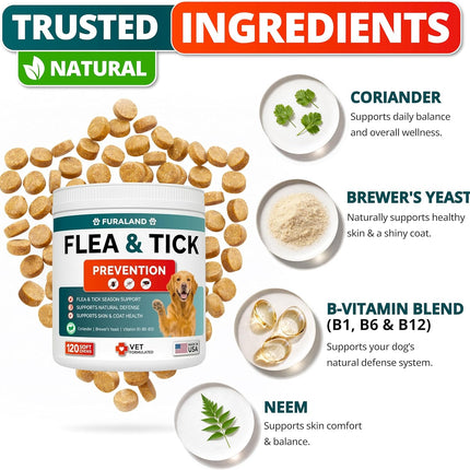 Flea and Tick Prevention for Dogs Chewables - Natural Dog Flea and Tick Treatment - Oral Control Pills - Vet Recommended Supplement - Skin & Coat Support Soft Chews - All Breeds & Sizes - Made in USA