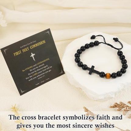 Trinckle Cross Bracelet for Boys First Communion Gifts, Joshua 1 9 Cross Bracelet Men, First Holy Communion Gifts for Teen Boy, Jesus Easter Christian Catholic Confirmation Gift for Son Nephew