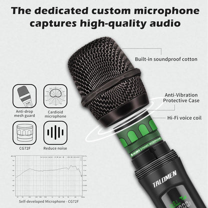 Wireless Microphones, Professional Dual Karaoke Microphone for Singing, Handheld Cordless Dynamic Mic - photo 3