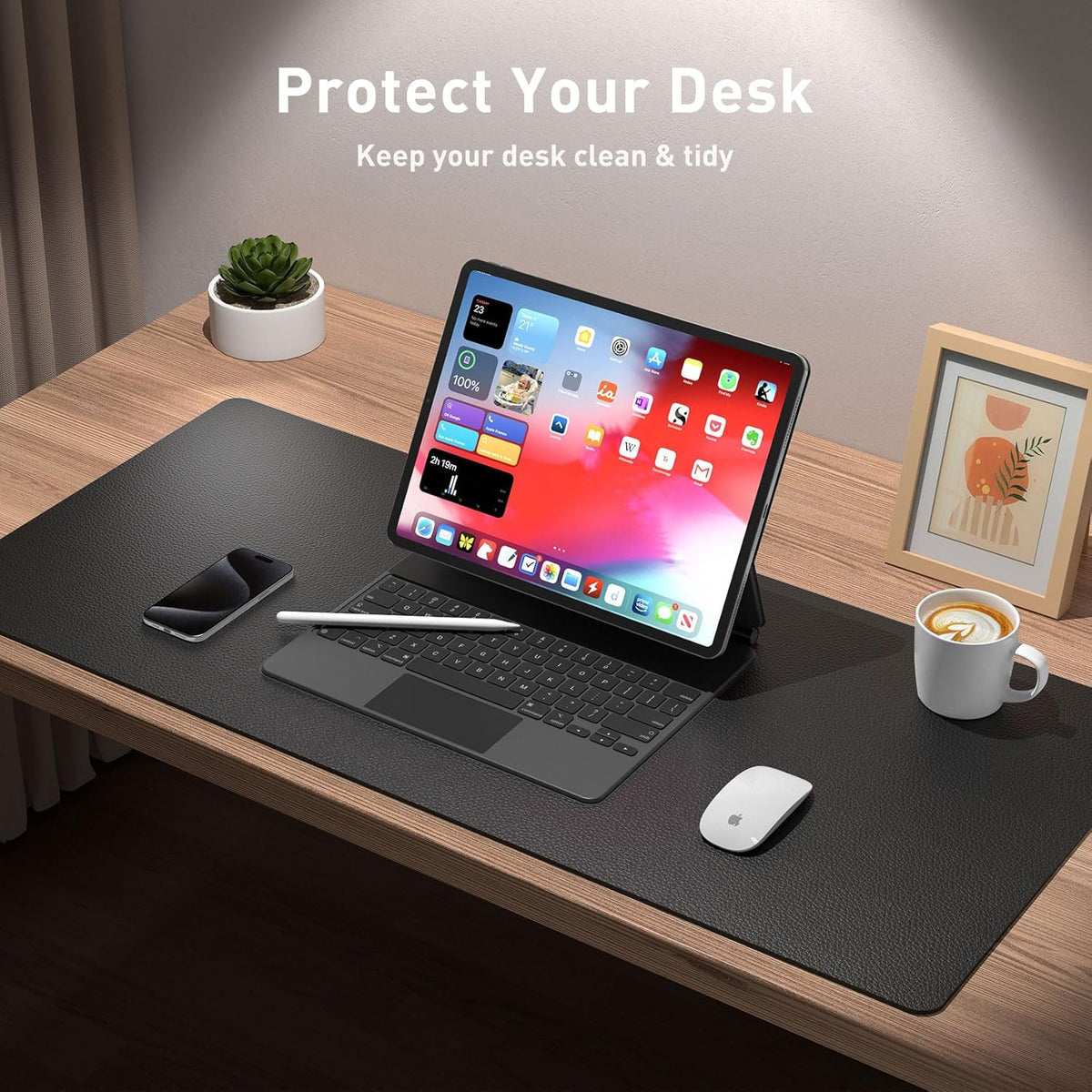 Black PU Leather Desk Pad Protector, 23.6 x 13.7 in - photo 3