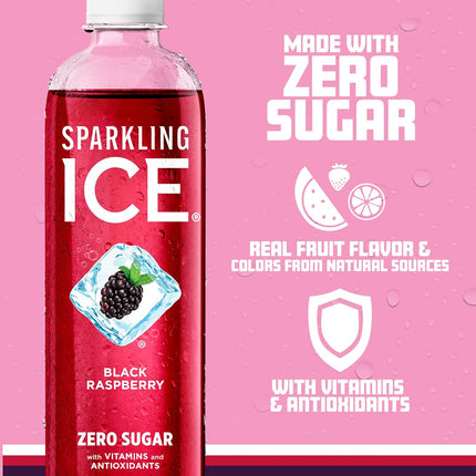 Black Raspberry Sparkling Water, Zero Sugar Flavored Water, with Vitamins and Antioxidants, Low Calorie Beverage, 17 fl oz Bottles (Pack of 12)