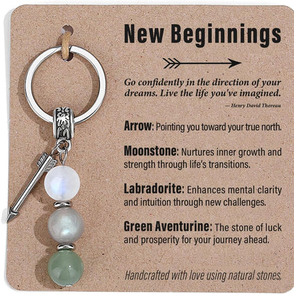 Quietsun New Beginnings Keychain - Moonstone & Labradorite Crystal Key Chain, Coworker Leaving Gifts for Women, Going Away Farewell Retirement Gift for Friends, New Job Congratulations Graduation Gift
