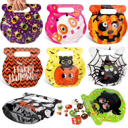 56-Pack Halloween Bags with Handles, 8 Cauldron Designs