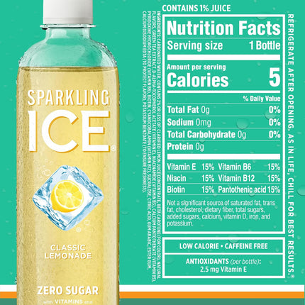 Sparkling Ice Lemonade Variety Pack, Zero Sugar Sparkling Water, with Vitamins and Antioxidants, 17 fl oz, 12 count (Lemonade Flavors: Classic, Raspberry, Peach & Berry)