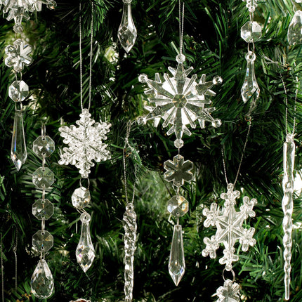 30-Piece Clear Acrylic Snowflake & Icicle Christmas Tree Ornaments