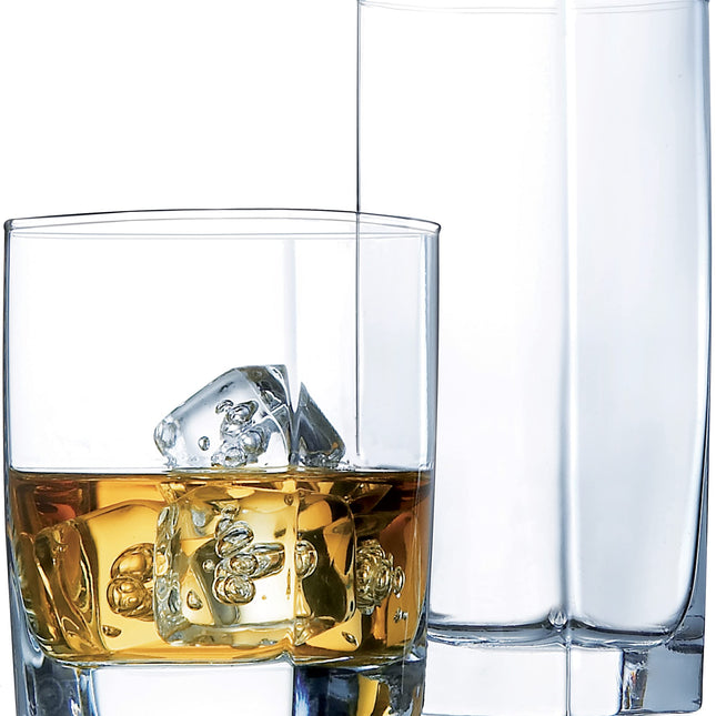 Square Everyday Drinking Glasses - Set of 16 Kitchen Drinkware Glass Cups.