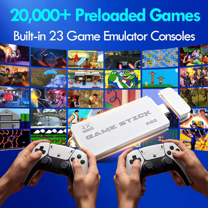Retro Gaming Console with 23 Emulators, 2026 Game Stick with 20,000+ Classic Titles 4K HDMI Output Retro Game Console Plug and Play with Dual 2.4GHz Controller, 64G
