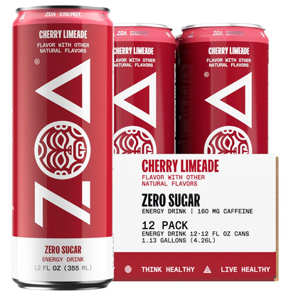 Zero Sugar Energy Drinks - Cherry Limeade | Healthy Energy Formula with Natural Caffeine, Daily Vitamin C, Essential