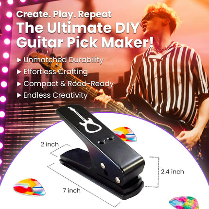 Pick-a-Palooza DIY Guitar Picks Punch Mega Pack - Custom Pick Maker for Musicians - Features Leather Key Chain Holder, Pick Strips with Artwork & File - Unique Gifts for Men & Women - Black Punch