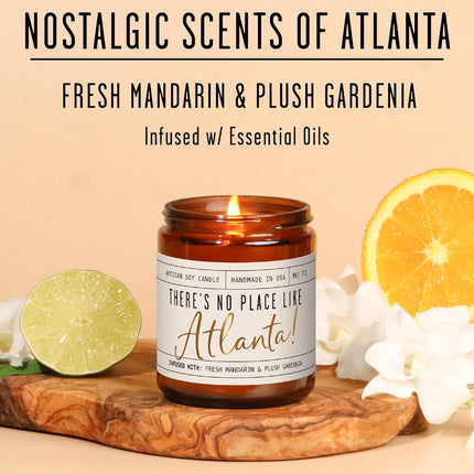 Atlanta Gifts, Atlanta Decor for Home - 'There's No Place Like Atlanta Candle, w/Fresh Mandarin & Plush Gardinia I Atlanta Souvenirs I 9oz Jar, 50Hr Burn, Made in USA