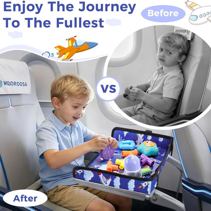 COOLBEBE Airplane Tray Table Cover – Foldable Travel Tray Cover for Toddlers 1-3 – Universal Fit for Airplane, Car Seat, High Chair – Machine Washable, Portable (Blue Plane)