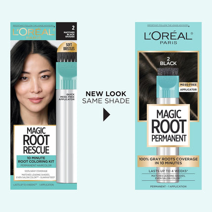 L’Oréal Paris Magic Root Permanent Hair Color, 10 Minute Root Coloring Kit with 100% Gray Hair Coverage, 2 Black, 2 Count