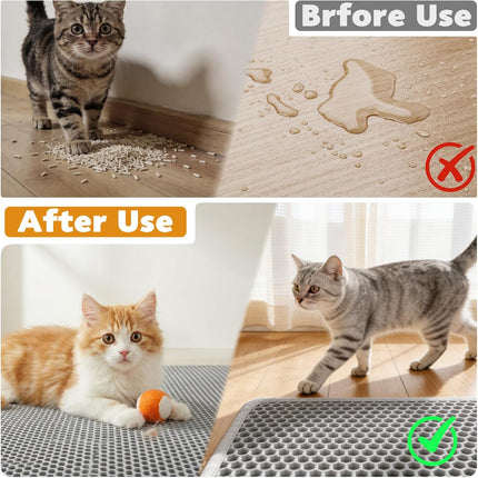 Cat Litter Mat, Honeycomb Double Layer Waterproof & Urine Resistant Non-Slip Litter Trapping, Easy Clean Washable Scatter Control for Litter Box (Gray, 24x15 Inch)