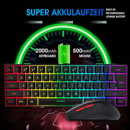 Snpurdiri 60% Wireless Gaming Keyboard and Mouse Combo, Include 2.4G Small Mini 60% Merchanical Feel Keyboard, Ergonomic Design Vertical Feel Wireless Mouse