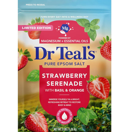 Dr Teal's Epsom Salt Magnesium Soak, Strawberry Serenade with Basil & Orange, 3 lbs
