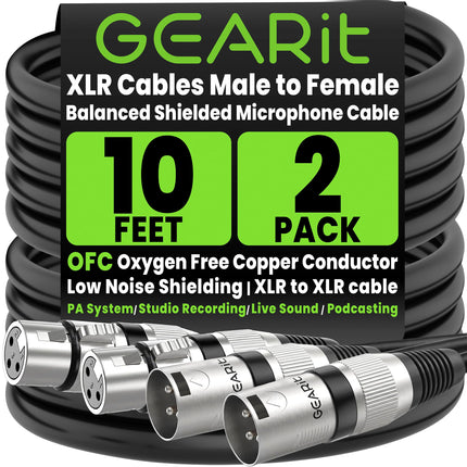 22AWG OFC XLR Cables 10 FT 6-Pack Male to Female for Live Bands
