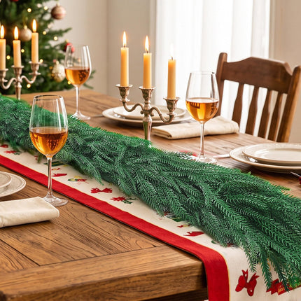 6Ft 2Pcs Artificial Norfolk Pine Garland, Real Touch Faux Greenery for Fireplace Mantel Staircase Wall, Christmas Hanging Indoor Outdoor Decor