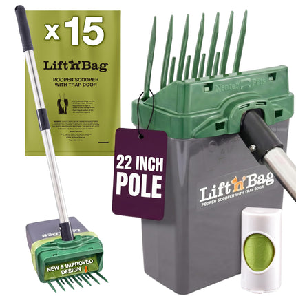 Lift N' Bag Dog Pooper Scooper with 22" Pole, 15 Bags