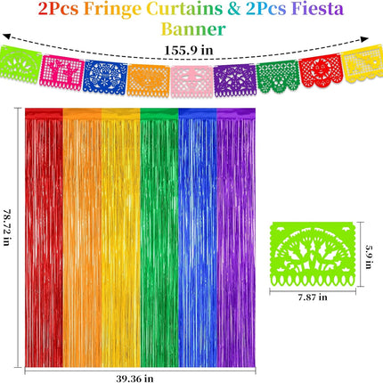 Cinco de Mayo Decorations Fiesta Party Decorations Foil Fringe Curtains Backdrop Fiesta Banner for Mexican Decor Wedding Engagement Rainbow Party Supplies