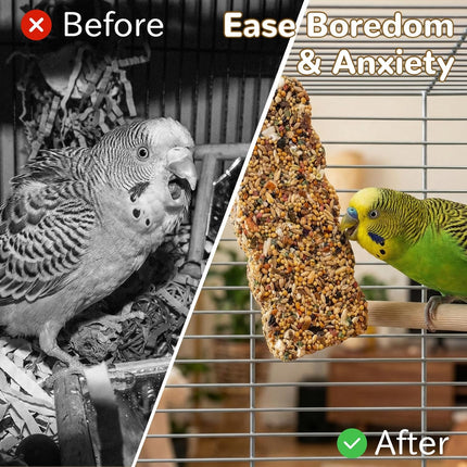 2 PCS Natural Bird Grain Treat Sticks, Blend Foraging Toys for Stress Relief, Metal Hook, for Budgies, Cockatiels, Lovebirds, Conures, Parakeets, Small to Medium Birds