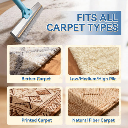 BFNN Carpet Rake for Pet Hair Removal | Reusable Dual-Action Carpet Broom Tool with Metal Scraper & Silicone Brush | 54" Adjustable Handle | 3Pcs Cat & Dog Fur Cleaning Kit for Rugs, Couch & Furniture