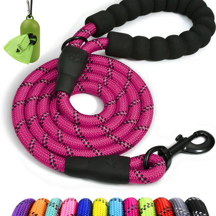 Correa de cuerda para perros medianos y grandes, 6 FT con mango acolchado, negro